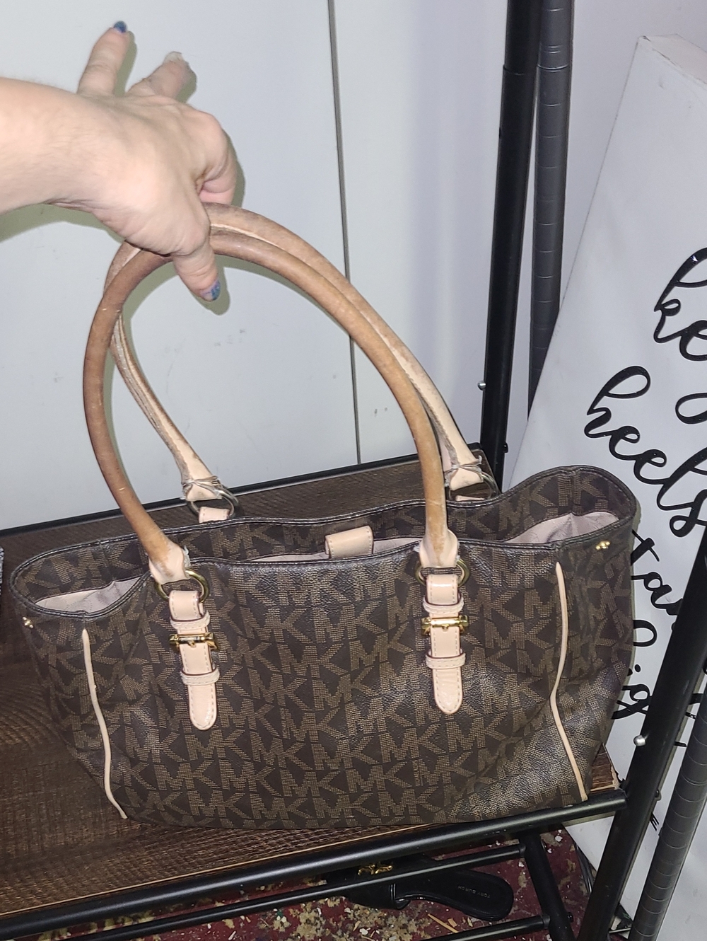 Michael Kors Brown MK Signature Shoulder Bag with Tan Trim